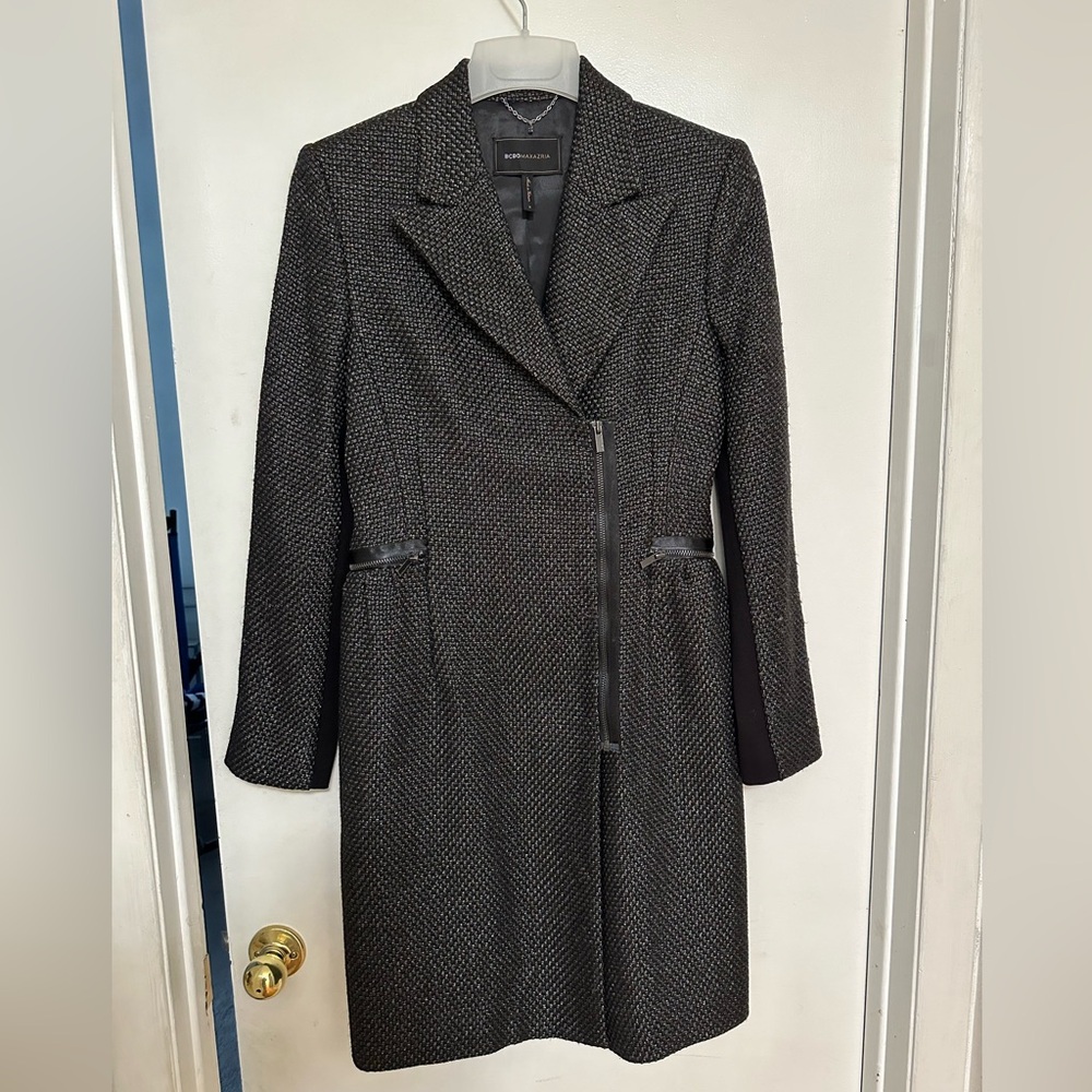 NWOT BCBGMAXAZRIA Wool Mix Charcoal Woven Coat